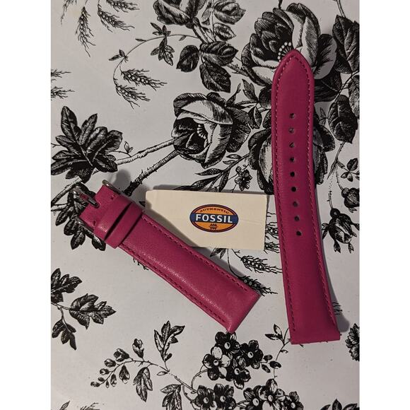 NWT Fossil Brand Matte Fuchsia Pink Genuine Leather Reg Length 18mm Watch Strap main image 5